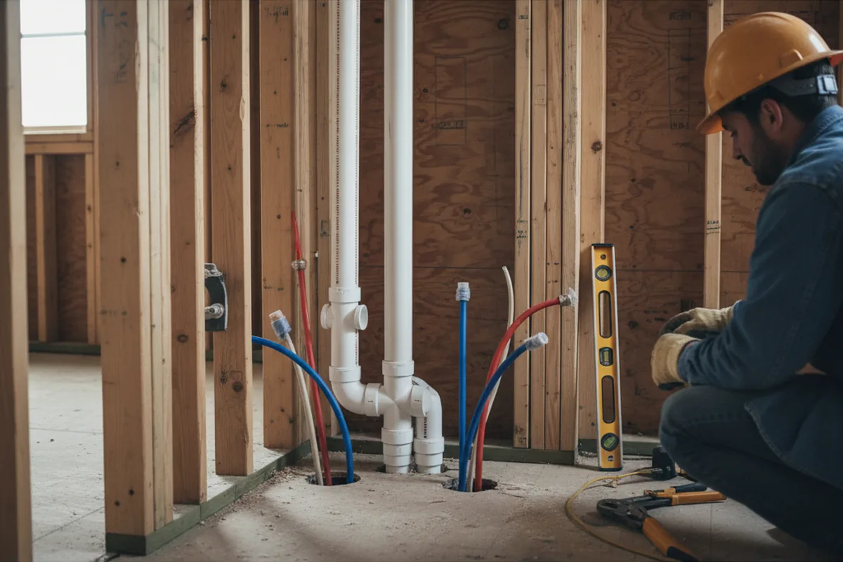 Drain and supply rough-in during Leak Detection in Barnesville